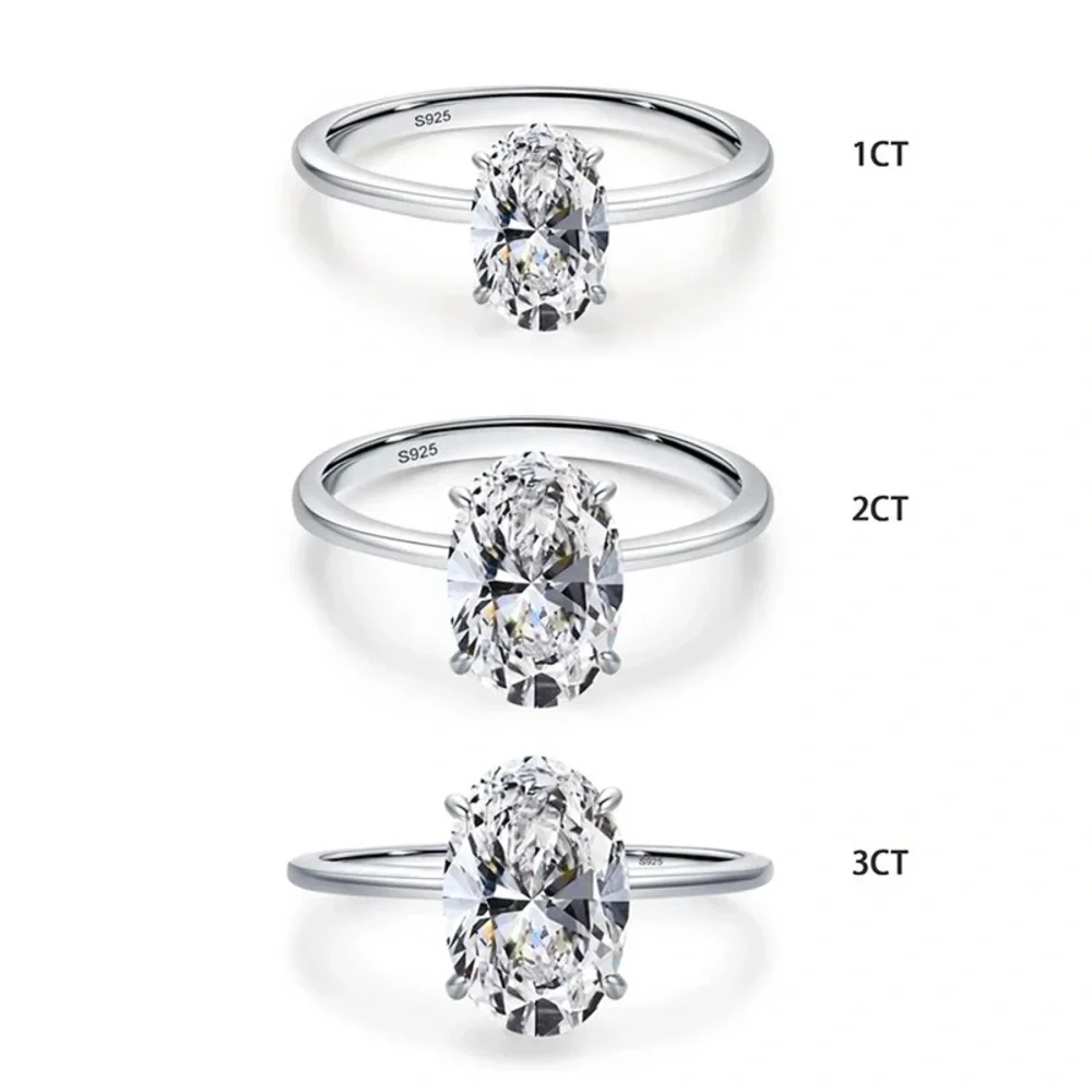 3Ct OVAL Cut VVS Square 4 Prong Setting Solitaire 925 Ring